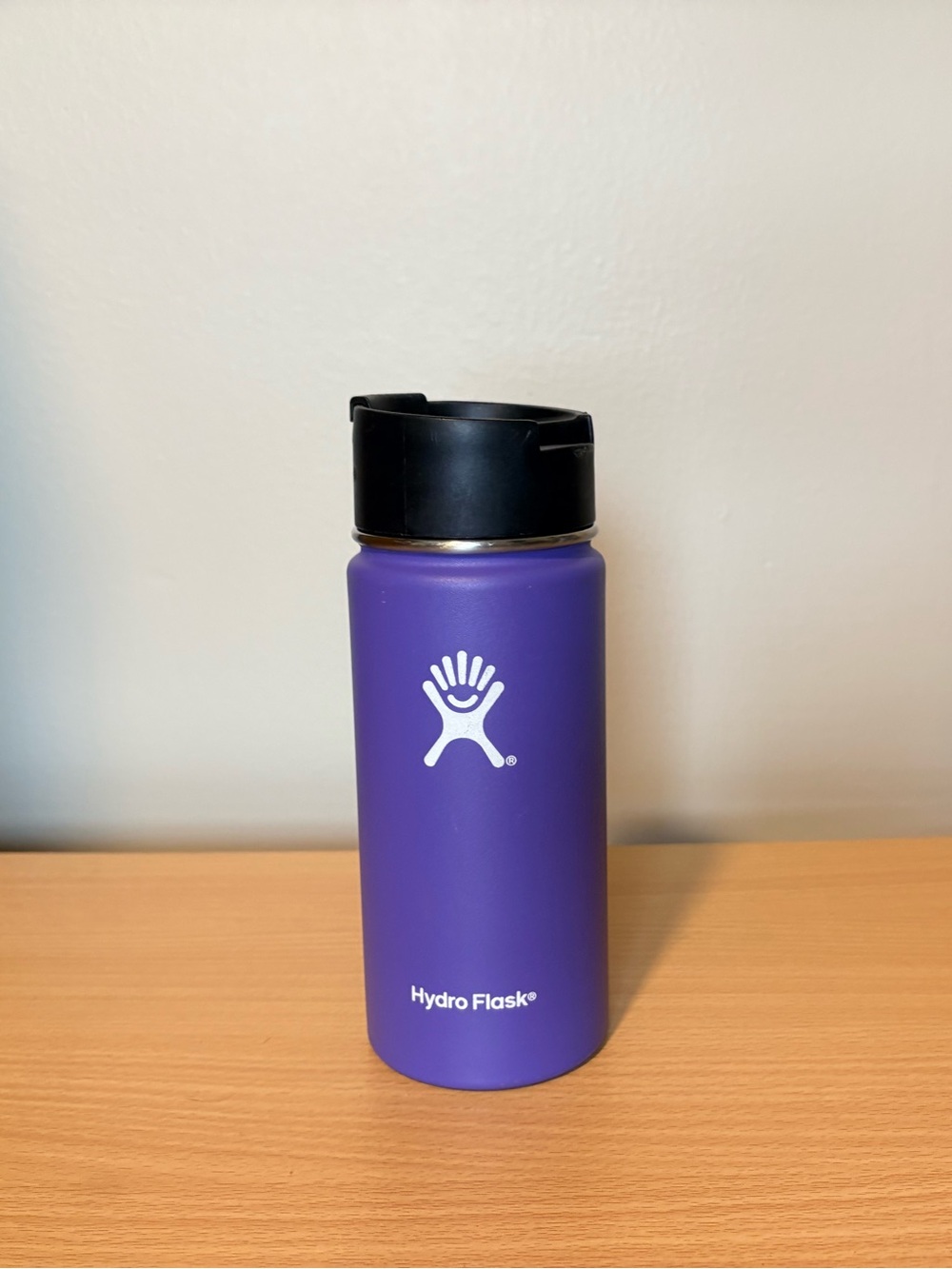 Hydro Flask Purple 16 Ounce Water Bottle with Standard Mouth Lid & Straw
